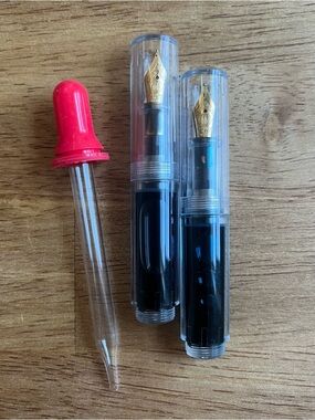 Set of 2 Clear Moonman Majohn Wancai Mini Fountain Pens (F Nib) + dropper INKED